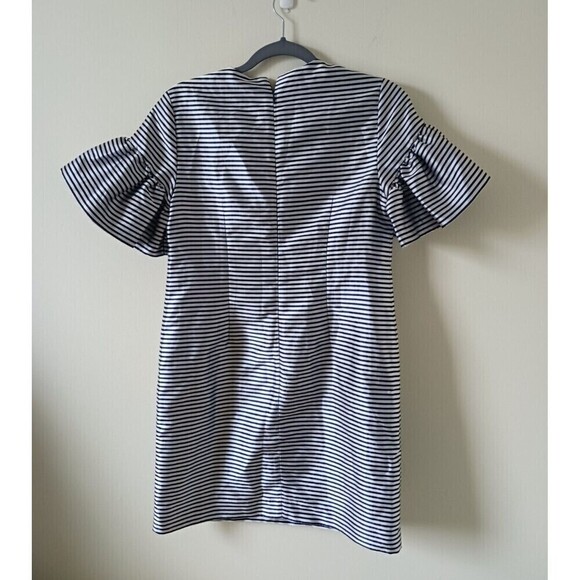 Banana Republic Petite Mini Sheath Dress Striped Ruffle Sleeve Navy White Size 4 - Picture 2 of 6